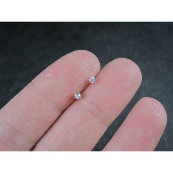 Tiny Vintage 2mm Cz Stud Earrings 14K Gold Filled New Old Stock - Picture 7 of 10